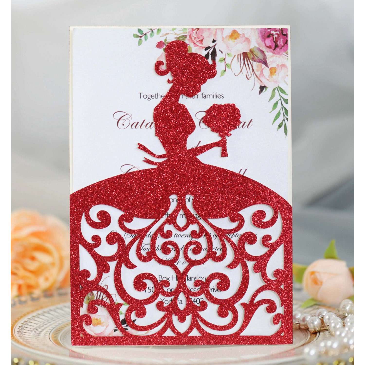 Glitter Invitation Card With Envelope Beautiful Girl Invitation Wedding Card Laser Cut